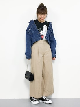 「ミッキーT」｜「アイテム（デニムジャケット）」を使った、やまちゃんさん（レディース・167cm）の春コーディネート