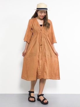 「麦わら帽子」｜「アイテム（その他アウター）」を使った、やまちゃんさん（レディース・167cm）の夏コーディネート