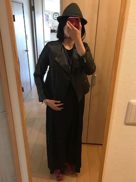 「PLST（プラステ）のアイテム（ライダースジャケット）」を使った、HRMNGさん（レディース・164cm）の春コーディネート