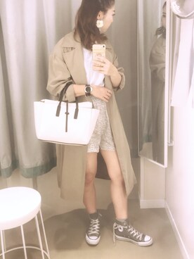 「H&M（エイチ・アンド・エム）のアイテム（その他パンツ、ホワイト系）」を使った、RI..さん（レディース・152cm）の夏コーディネート