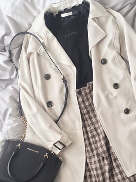 「MichaelKors」｜「アイテム（トレンチコート）」を使った、pomさん（レディース・159cm）の冬コーディネート