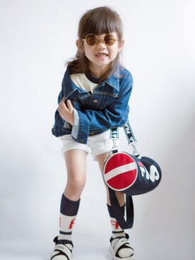 「FILA（フィラ）のアイテム（ショルダーバッグ）」を使った、蜜桃小Moさん（キッズ・110cm）の夏コーディネート
