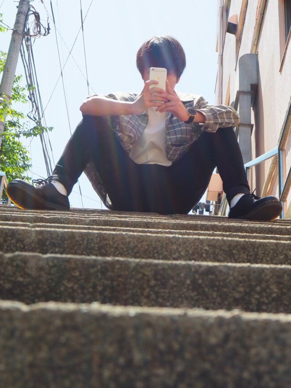 「MHL.、YSL、used、低身長、Dr.Martens」｜「Dr. MartensのDr.Martens ドクターマーチン 1461Z 3EYE GIBSON SHOE 3ホール ギブソン シューズ 11838002 BLACK（ドレスシューズ、ブラック系）」を使った、TaKaShiさん（メンズ・164cm）の春コーディネートの1枚目の写真