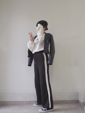 「moussy」｜「アイテム（ライダースジャケット）」を使った、__rp02さん（レディース・160cm）の春コーディネート
