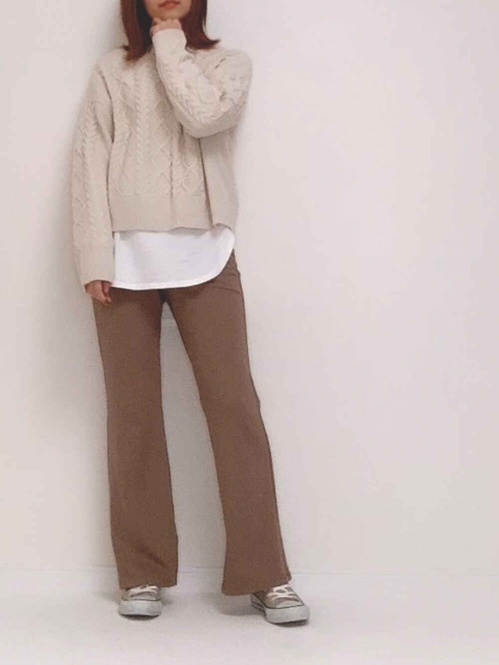 「秋冬コーデ、シンプルコーデ、オトナ女子、オトナカジュアル、GU、GUコーデ、ママコーデ、ママファッション」｜「GUのアイテム（Tシャツ/カットソー、ホワイト系）」を使った、__rp02さん（レディース・160cm）の冬コーディネートの1枚目の写真