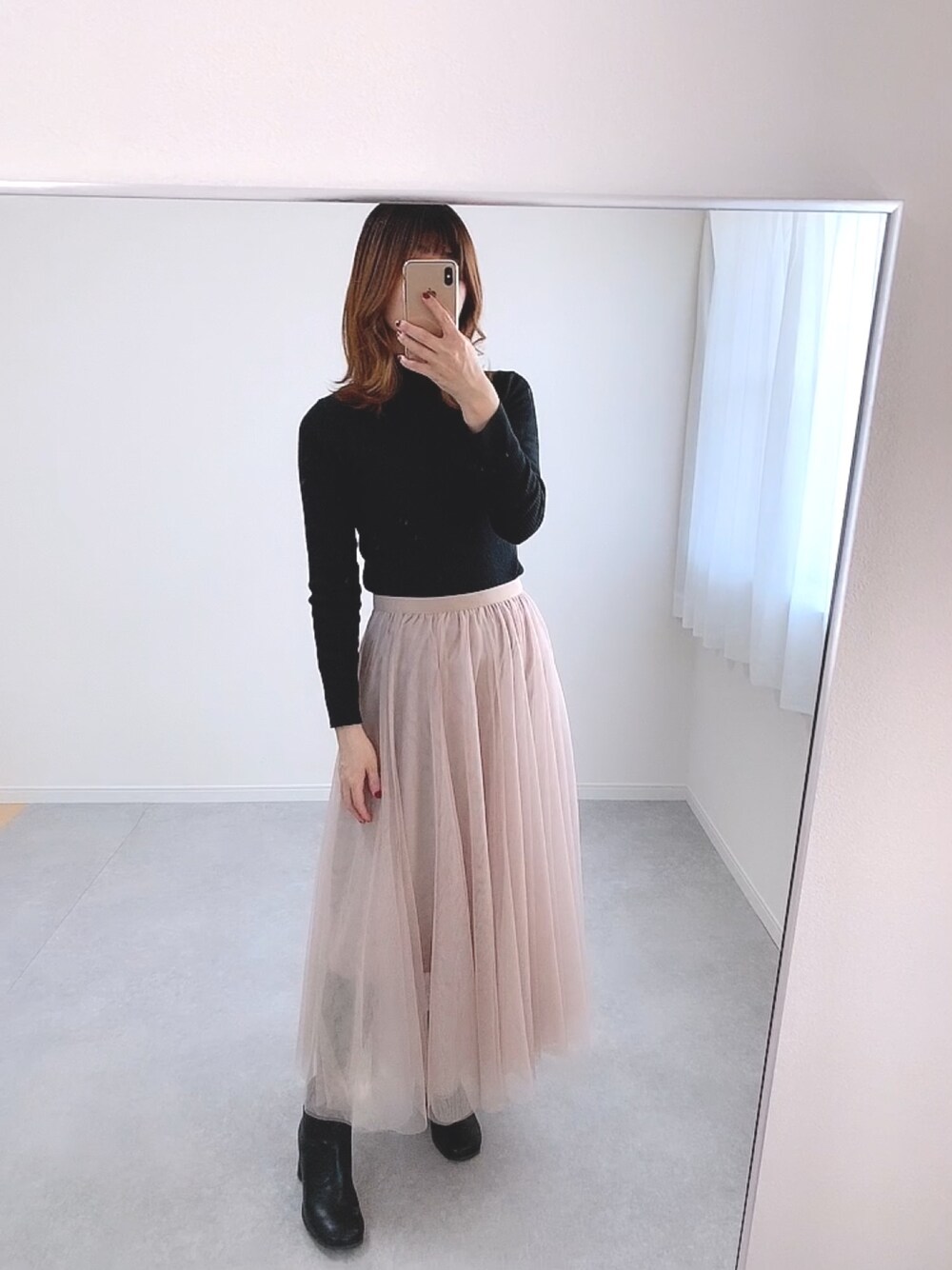 「シンプル、オトナ女子、大人ガーリー、GU、GRL、ママコーデ、ママファッション」｜「GUのアイテム（ニット/セーター、ブラック系）」を使った、__rp02さん（レディース・160cm）の冬コーディネートの1枚目の写真