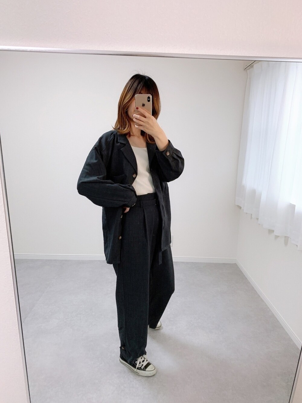 「シンプル、春コーデ、オトナ女子、カジュアル、シンプルコーデ、ママコーデ、ママファッション」｜「GUのアイテム（シャツ/ブラウス、グレー系）」を使った、__rp02さん（レディース・160cm）の春コーディネートの1枚目の写真