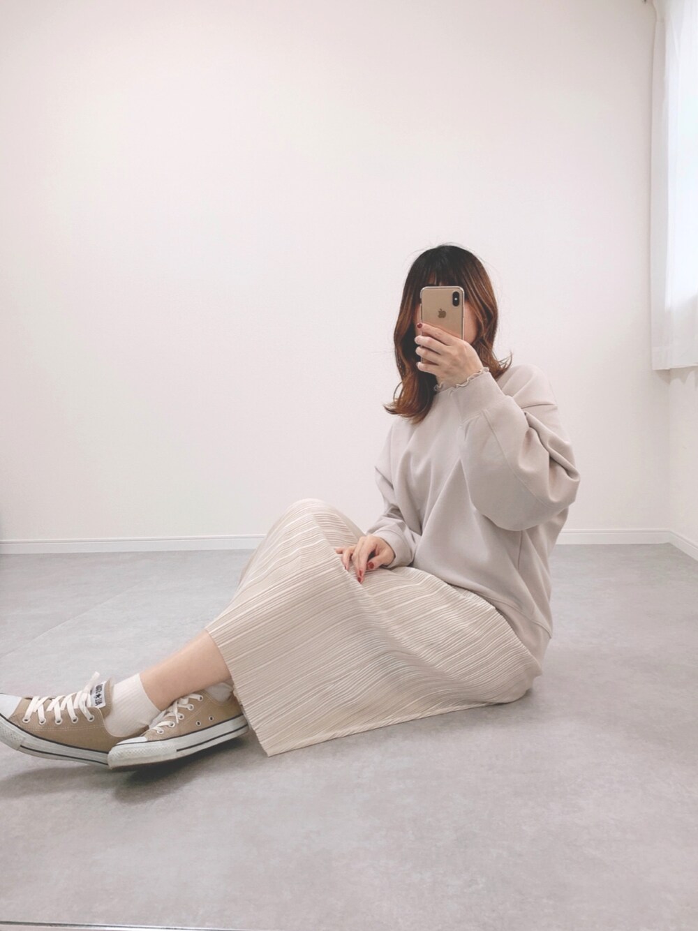 「はるコーデ、オトナカワイイ、淡色コーデ、プチプラ、ママコーデ、ママファッション」｜「GUのアイテム（スカート、その他）」を使った、__rp02さん（レディース・160cm）の春コーディネートの1枚目の写真