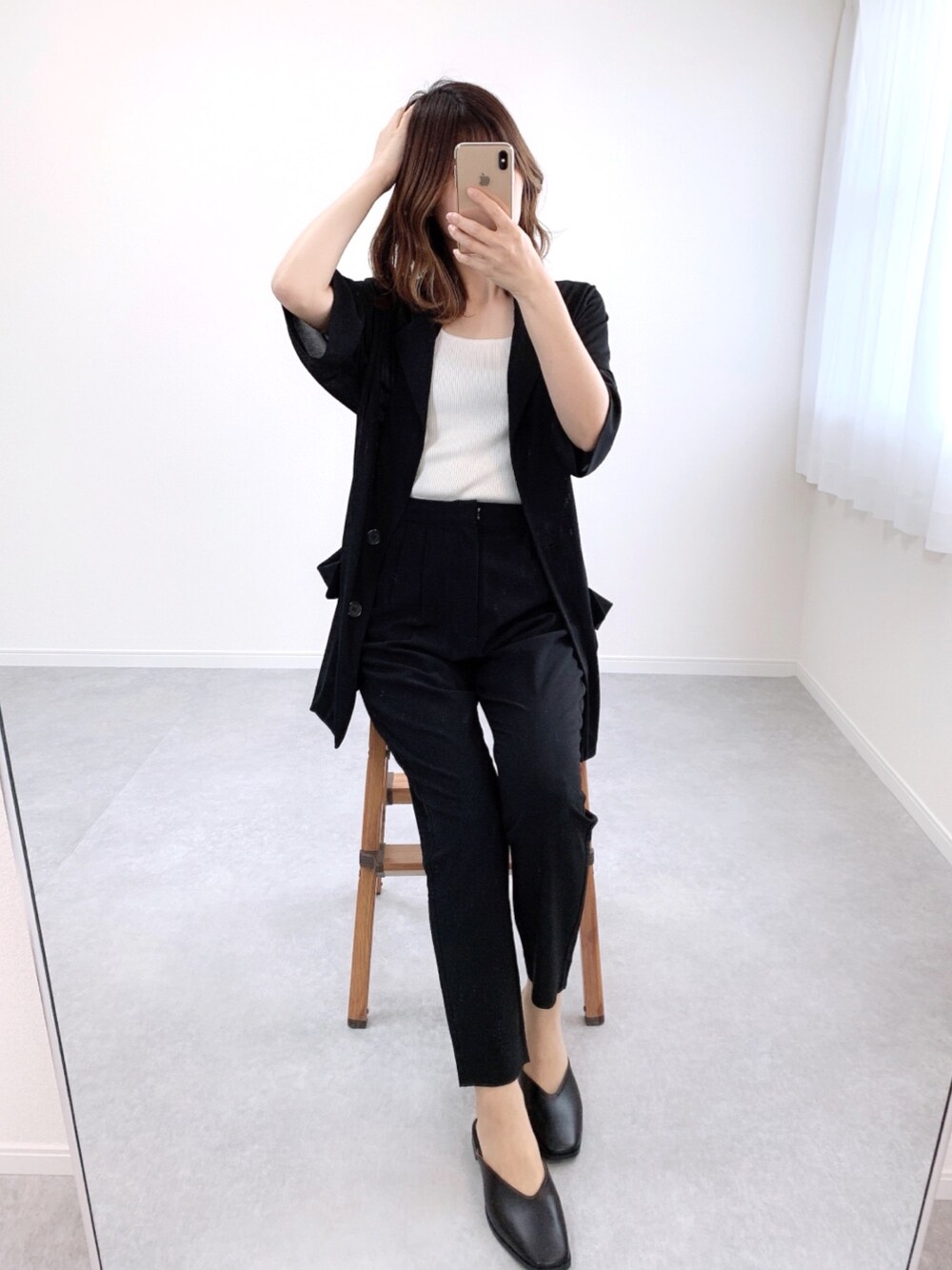 「モノトーン、シンプルコーデ、大人女子、ママファッション」｜「GUのリブスクエアネックニットタンクトップ（トップス、その他）」を使った、__rp02さん（レディース・160cm）の春コーディネートの1枚目の写真