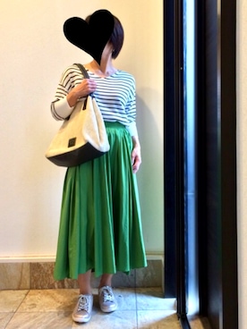 「OZOC（オゾック）のアイテム（かごバッグ）」を使った、shuriさん（レディース・152cm）の春コーディネート