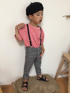 「西松屋（ニシマツヤ）のアイテム（その他パンツ、グレー系）」を使った、kotofukuさん（キッズ・110cm）の夏コーディネート