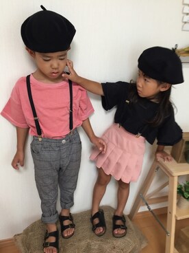 「ピンクコーデのアイテム（その他、ピンク系）」を使った、kotofukuさん（キッズ・110cm）の夏コーディネート