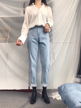 「日系极简」｜「アイテム（ブーツ）」を使った、FILLESさん（レディース・163cm）の秋コーディネート
