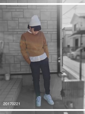 「スウェット×シャツ」｜中塚智実さん（レディース・156cm）の冬コーディネート