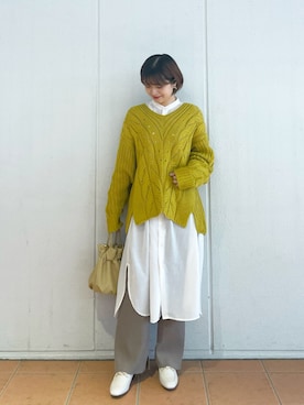 「ケーブルニット」｜「アイテム（シャツワンピース）」を使った、MAMIさん（レディース・156cm）の冬コーディネート