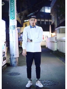「MYne（マイン）のアイテム（シューズ）」を使った、JIONさん（メンズ・185cm）の冬コーディネート