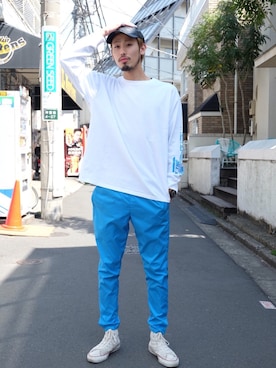 「MYne（マイン）のアイテム（キャップ）」を使った、JIONさん（メンズ・185cm）の夏コーディネート