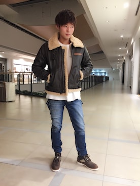 「TYPE BLUE（タイプブルー）のアイテム」を使った、大山凌さん（メンズ・174cm）の秋コーディネート