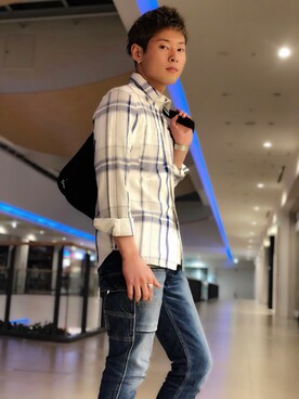 「TYPE BLUE（タイプブルー）のアイテム（パンツ）」を使った、大山凌さん（メンズ・174cm）の冬コーディネート