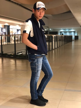 「TYPE BLUE（タイプブルー）のアイテム（パンツ）」を使った、大山凌さん（メンズ・174cm）の春コーディネート