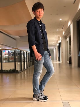 「TYPE BLUE（タイプブルー）のアイテム（パンツ）」を使った、大山凌さん（メンズ・174cm）の春コーディネート