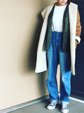 「Another Edition（アナザーエディション）のアイテム（ムートンコート）」を使った、7co☺︎さん（レディース・157cm）の冬コーディネート