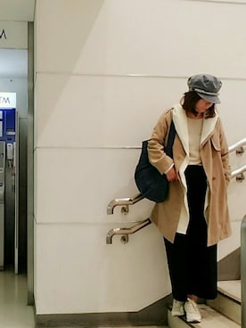 「Three Four Time（ｽﾘｰﾌｫｰﾀｲﾑ）のアイテム（ハンチング/ベレー帽）」を使った、98mayuさん（レディース・157cm）の冬コーディネート