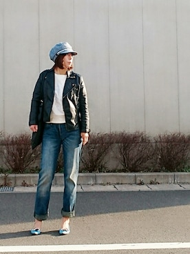 「Three Four Time（ｽﾘｰﾌｫｰﾀｲﾑ）のアイテム（ハンチング/ベレー帽）」を使った、98mayuさん（レディース・157cm）の春コーディネート