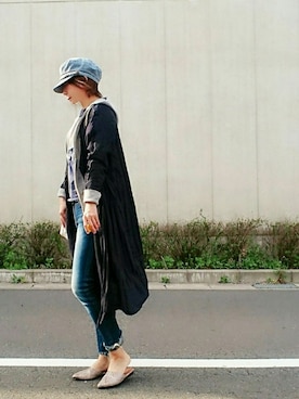 「Three Four Time（ｽﾘｰﾌｫｰﾀｲﾑ）のアイテム（ハンチング/ベレー帽）」を使った、98mayuさん（レディース・157cm）の春コーディネート