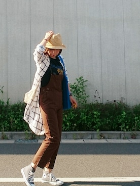 「ロックT」｜「アイテム（オールインワン・サロペット）」を使った、98mayuさん（レディース・157cm）の春コーディネート