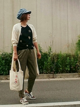 「Three Four Time（ｽﾘｰﾌｫｰﾀｲﾑ）のアイテム（ハンチング/ベレー帽）」を使った、98mayuさん（レディース・157cm）の夏コーディネート