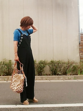 「MANGO（マンゴ）のアイテム（サロペット/オーバーオール）」を使った、98mayuさん（レディース・157cm）の夏コーディネート