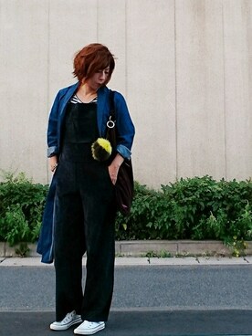 「ご近所コーデ」｜「アイテム（オールインワン・サロペット）」を使った、98mayuさん（レディース・157cm）の秋コーディネート