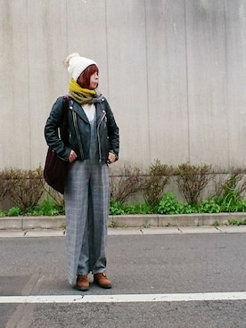 「stradivarius（ストラディバリウス）のアイテム（ライダースジャケット）」を使った、98mayuさん（レディース・157cm）の秋コーディネート