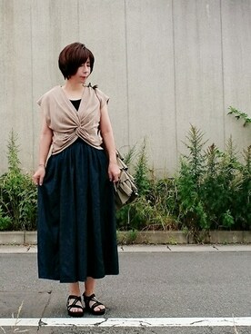 「LEPSIM（レプシィム）のベルトアツゾコサンダル　790591（サンダル）」を使った、98mayuさん（レディース・157cm）の夏コーディネート