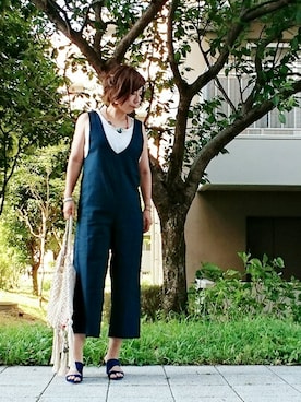 「DHOLIC（ディーホリック）のアイテム（オールインワン・サロペット）」を使った、98mayuさん（レディース・157cm）の夏コーディネート