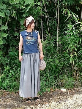 「MEDE19F（メデジュウキュウ）のアイテム（バッグ）」を使った、98mayuさん（レディース・157cm）の夏コーディネート