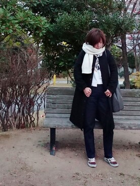 「VANS（バンズ）のアイテム（スニーカー、ブラウン系）」を使った、98mayuさん（レディース・157cm）の冬コーディネート