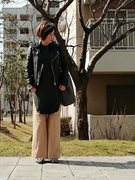 「stradivarius（ストラディバリウス）のアイテム（ライダースジャケット）」を使った、98mayuさん（レディース・157cm）の春コーディネート