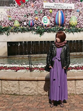 「stradivarius（ストラディバリウス）のアイテム（ライダースジャケット）」を使った、98mayuさん（レディース・157cm）の春コーディネート