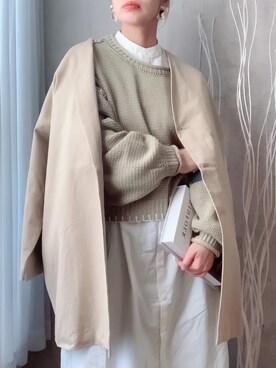 「春ニット」｜「アイテム（ノーカラージャケット）」を使った、 mayaさん（レディース・165cm）の冬コーディネート