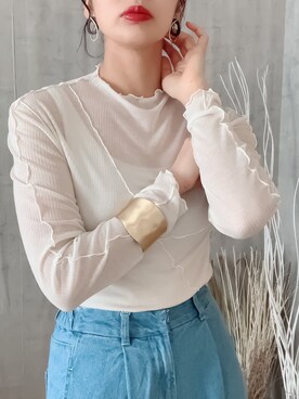 「メロートップス」｜「アイテム（デニムパンツ）」を使った、 mayaさん（レディース・165cm）の春コーディネート