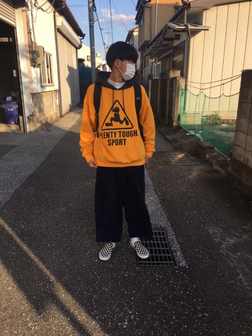 「古着のアイテム（その他パンツ、ブルー系）」を使った、仁モンさん（メンズ・165cm）の秋コーディネートの1枚目の写真