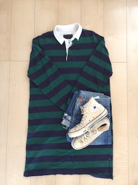 「ラガーシャツ」｜「アイテム（シャツワンピース）」を使った、さんだるさん（レディース・164cm）の春コーディネート