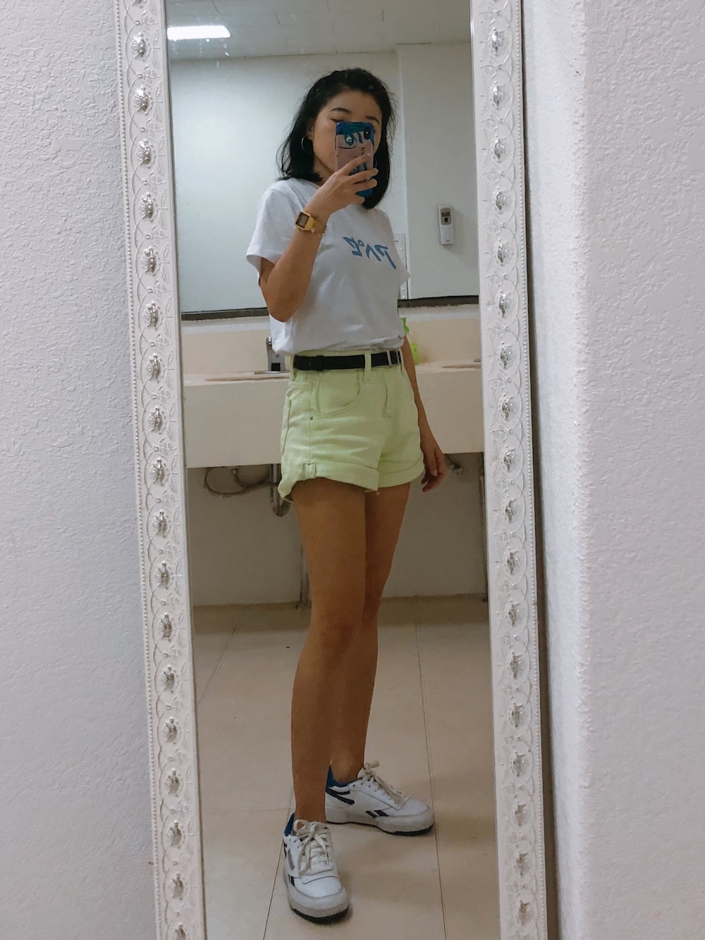 「夏、夏コーデ」｜「Reebokのアイテム（アクセサリー、ホワイト系）」を使った、mojojoさん（レディース・152cm）の夏コーディネートの1枚目の写真
