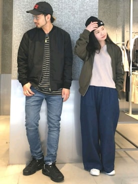 「koe（コエ）のアイテム（MA-1）」を使った、NUIさん（レディース・158cm）の春コーディネート