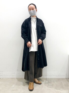 「コーデュロイシャツワンピ」｜NUIさん（レディース・158cm）の冬コーディネート