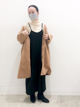 「koe（コエ）のアイテム（ノーカラーコート）」を使った、NUIさん（レディース・158cm）の冬コーディネート
