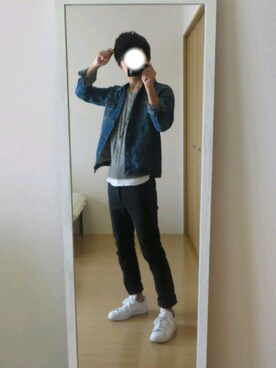 「HVC（エイチブイシー）のアイテム（デニムジャケット）」を使った、南🍏さん（メンズ・166cm）の秋コーディネート