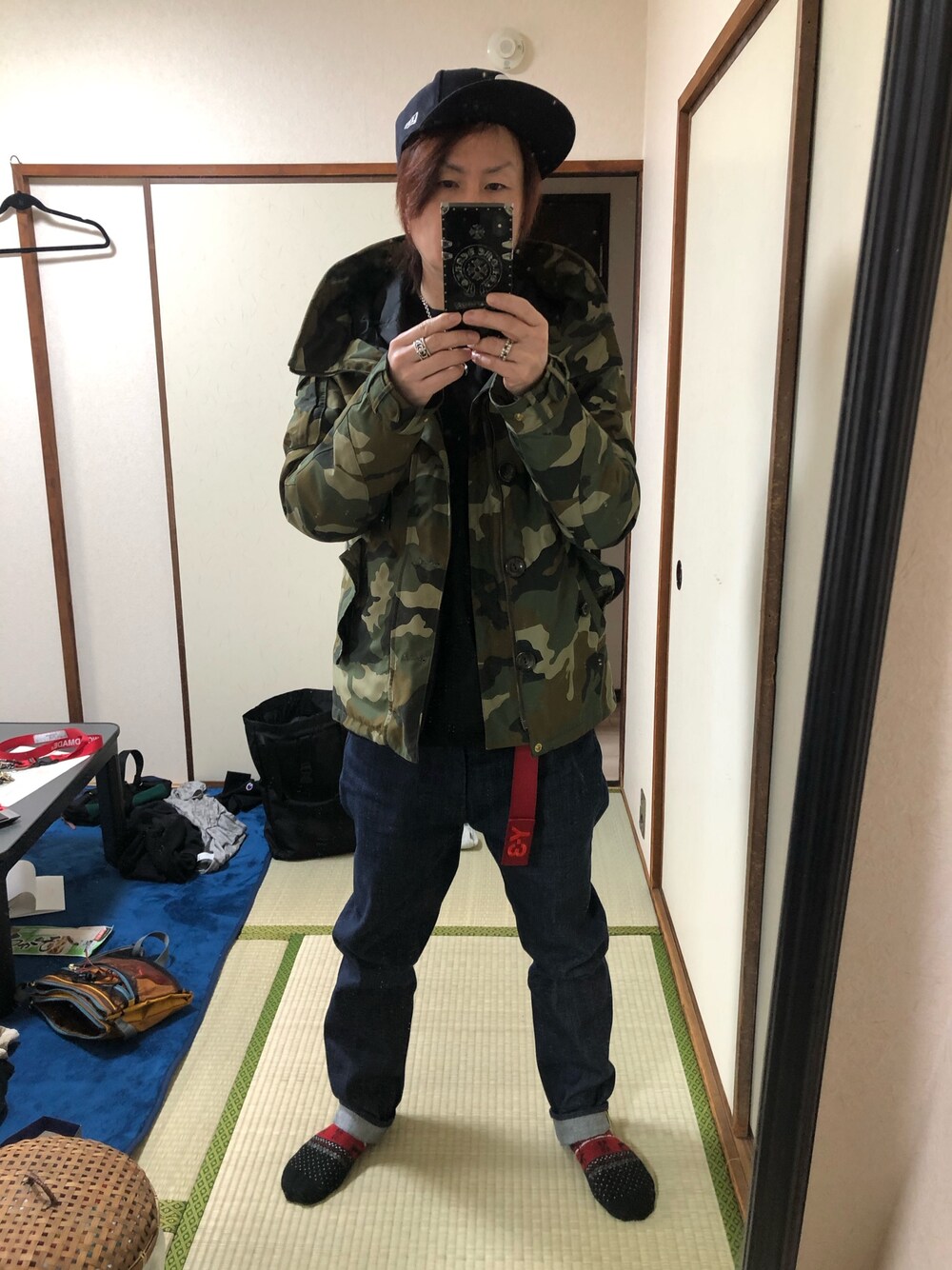 「お洒落さんとつながりたい、休日スタイル、カジュアル、デニム、冬コーデ、ナイロンジャケット、シンプル、ラーメン、スーパースター、ロレックス」｜「Johnbull Private laboのアイテム（ミリタリージャケット、グリーン系）」を使った、アリマ サトシさん（メンズ・168cm）の冬コーディネートの1枚目の写真